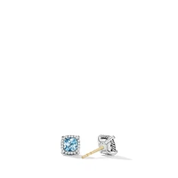 Petite Chatelaine Pavé Bezel Stud Earrings in Sterling Silver with Blue Topaz and Diamonds, 5mm