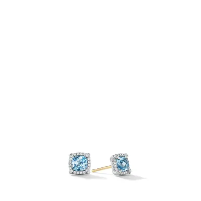 Petite Chatelaine® Pavé Bezel Stud Earrings in Sterling Silver with Blue Topaz and Diamonds