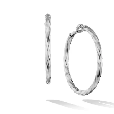 Cable Edge Hoop Earrings in Sterling Silver