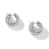Sculpted Cable Hoop Earrings in Sterling Silver, 25mm