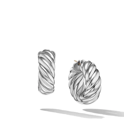 Sculpted Cable Hoop Earrings in Sterling Silver