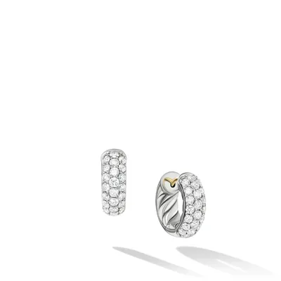 DY Mercerâ„¢ Micro Hoop Earrings in Sterling Silver with Diamonds, 13.5mm