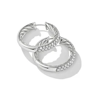 DY Mercerâ„¢ Hoop Earrings in Sterling Silver with Diamonds, 25.4mm