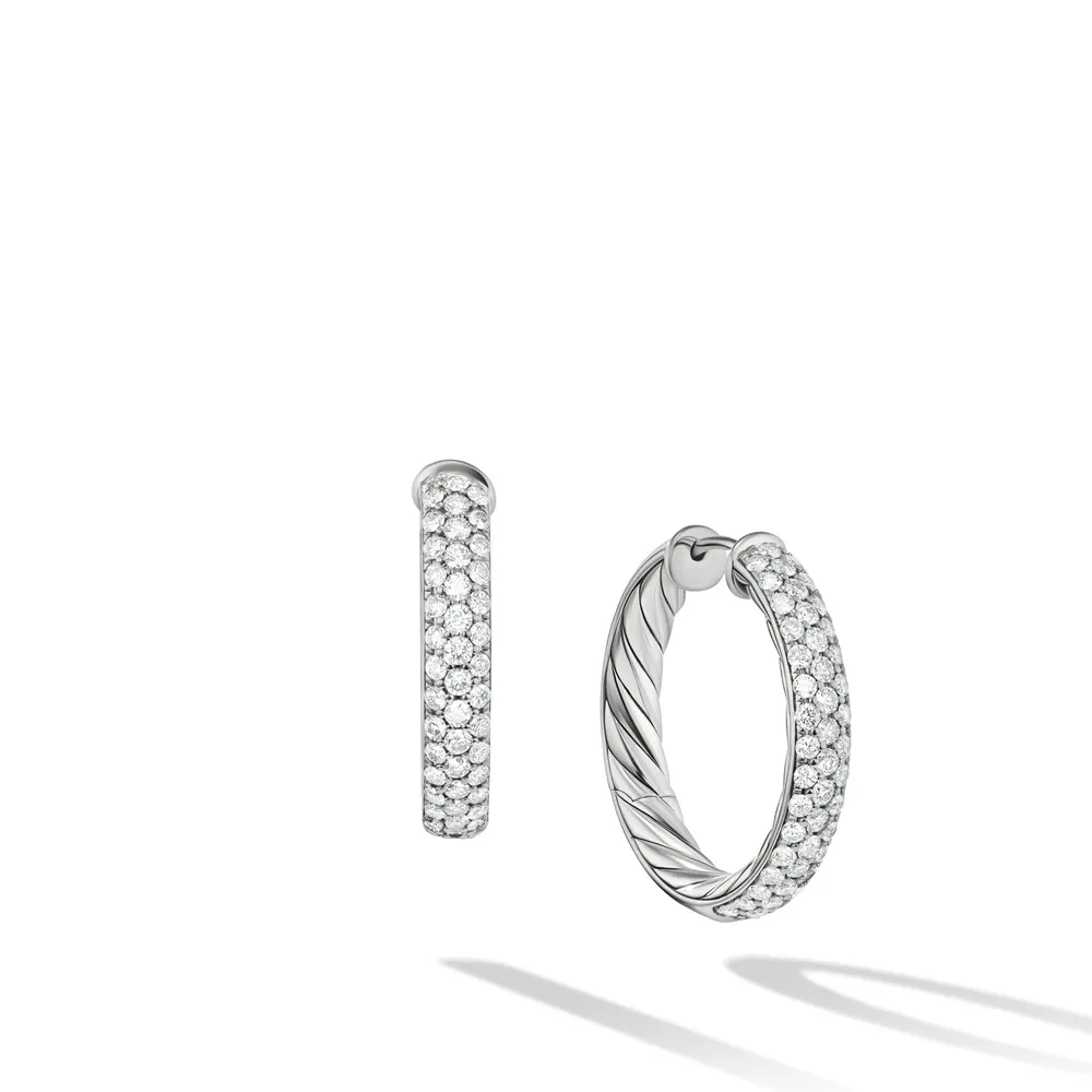 DY Mercerâ„¢ Hoop Earrings in Sterling Silver with Diamonds, 25.4mm