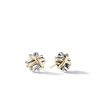 Crossover Stud Earrings in Sterling Silver with 18K Yellow Gold, 11mm