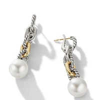 DY Madison Pearl Chain Drop Earrings in Sterling Silver with 18K Yellow Gold