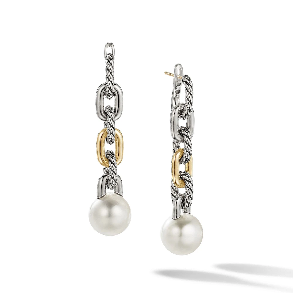 DY Madison Pearl Chain Drop Earrings in Sterling Silver with 18K Yellow Gold