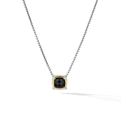 Petite Chatelaine® Pendant Necklace in Sterling Silver with Black Onyx, 18K Yellow Gold and Pavé Diamonds