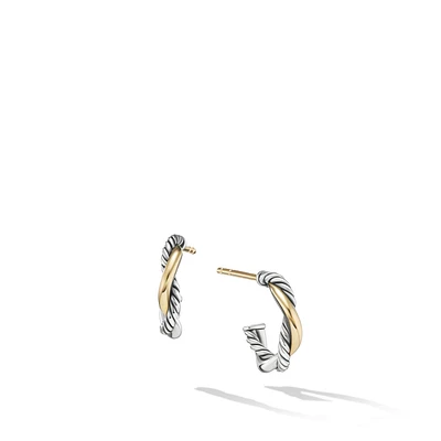 Petite Infinity Huggie Hoop Earrings in Sterling Silver with 14K Yellow Gold, 3mm