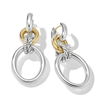 DY Mercerâ„¢ Circular Drop Earrings in Sterling Silver with 18K Yellow Gold and Diamonds, 50mm