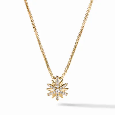 Petite Starburst Pendant Necklace in 18K Yellow Gold with Pavé Diamonds