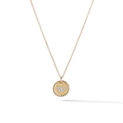 W Initial Charm Necklace in 18K Yellow Gold with Pavé Diamonds