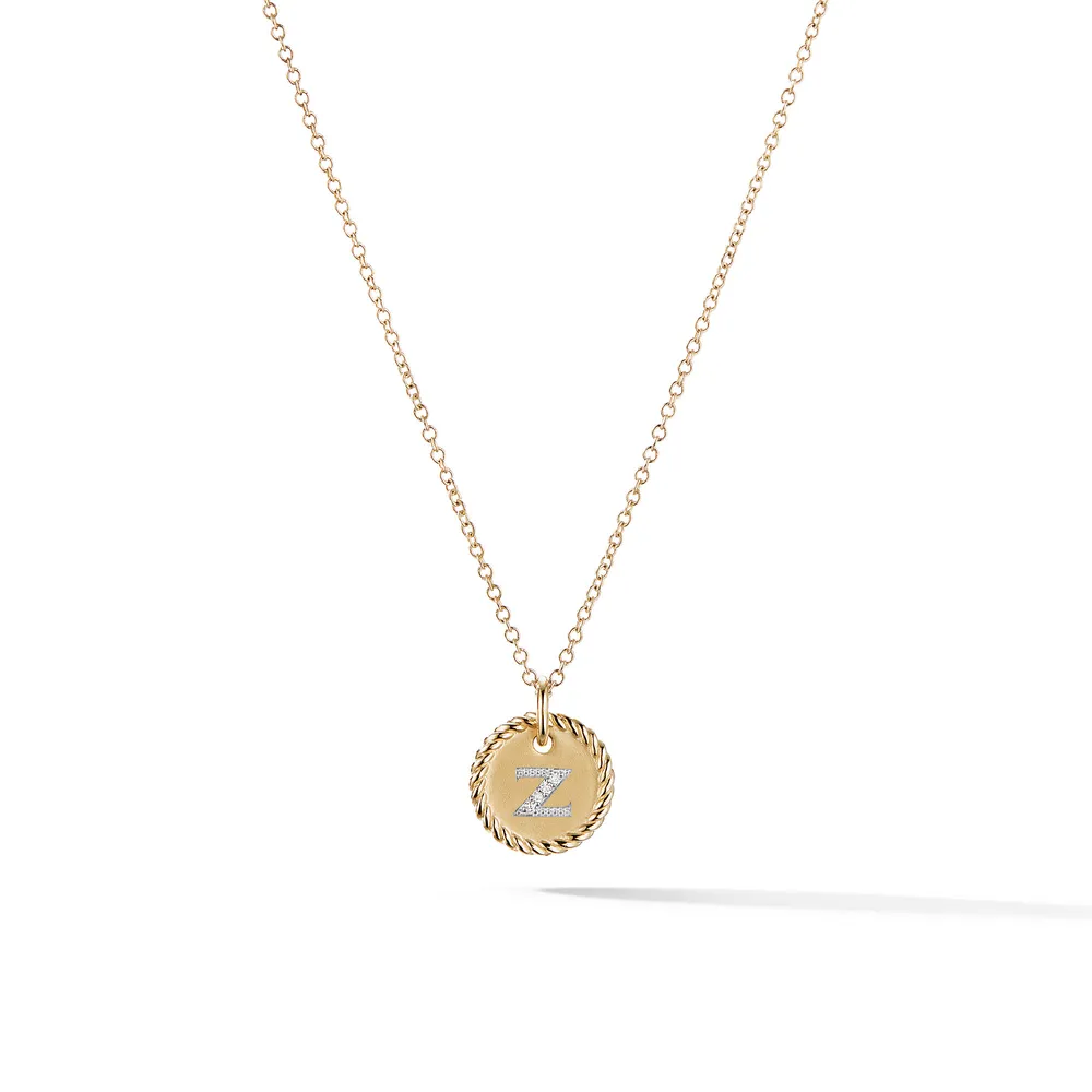 Z Initial Charm Necklace in 18K Yellow Gold with Pavé Diamonds