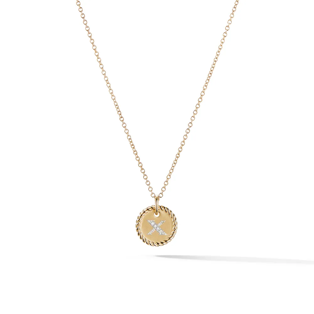 X Initial Charm Necklace in 18K Yellow Gold with Pavé Diamonds