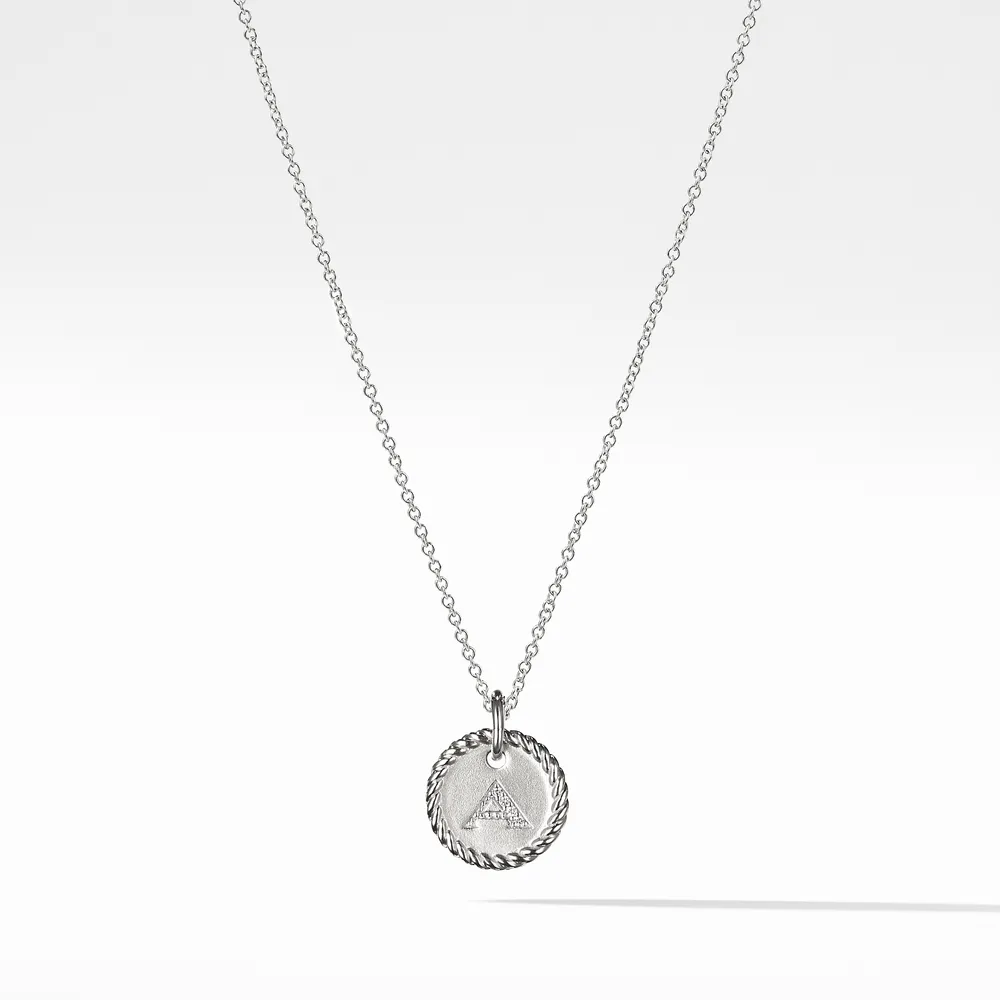 A Initial Charm Necklace in 18K White Gold with Pavé Diamonds