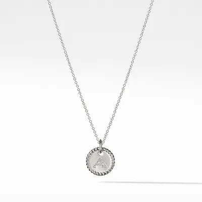 A Initial Charm Necklace in 18K White Gold with Pavé Diamonds
