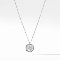 A Initial Charm Necklace in 18K White Gold with Pavé Diamonds