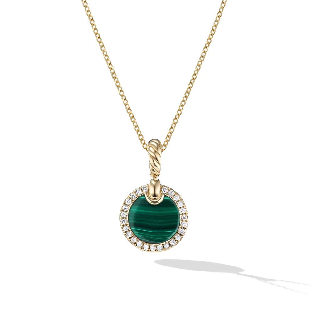 Petite DY Elements® Pendant Necklace in 18K Yellow Gold with Malachite and Pavé Diamonds