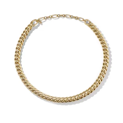 Classic Cable Station Bracelet in Sterling Silver with 18K Yellow Gold and Pavé Diamonds, 7mm