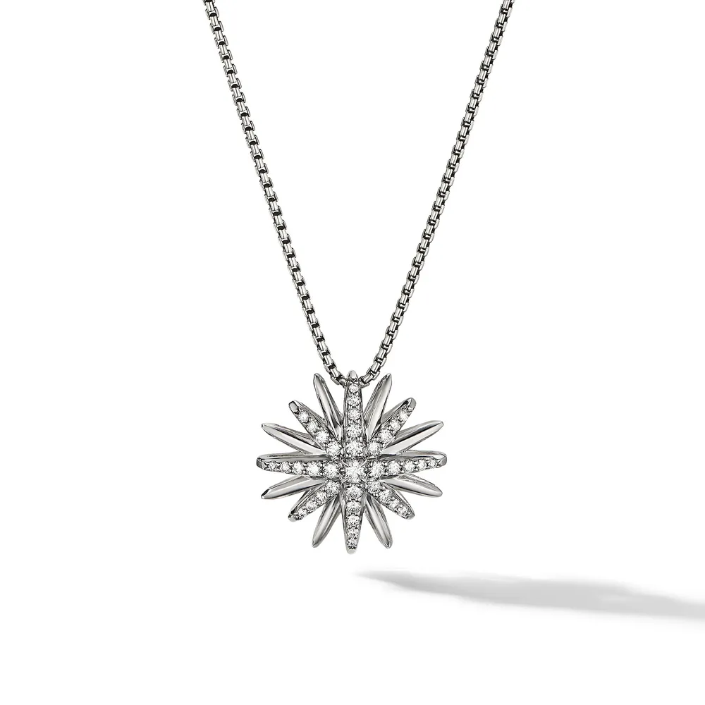 Starburst Pendant Necklace in Sterling Silver with Pavé Diamonds