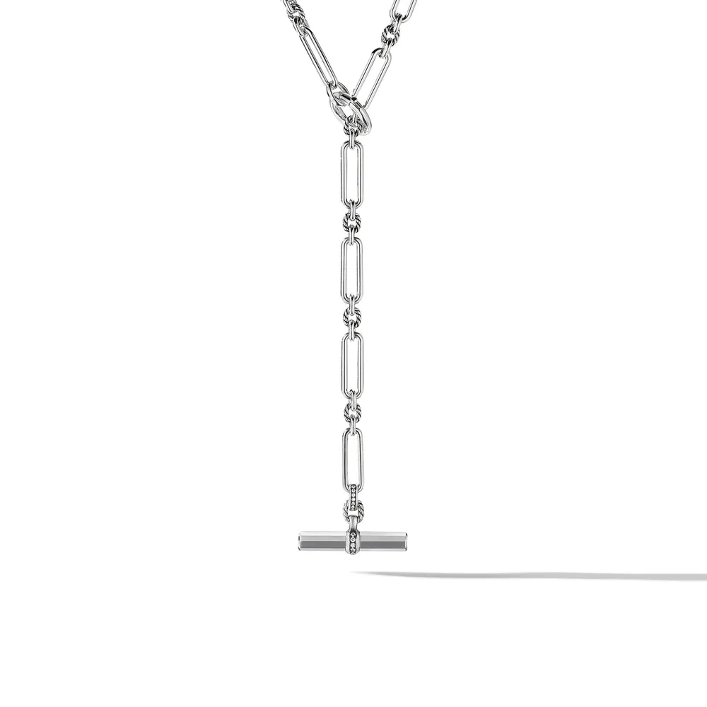 Lexington Y Chain Necklace in Sterling Silver with Pavé Diamonds