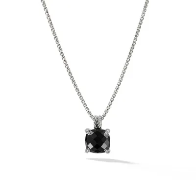 Chatelaine® Pendant Necklace in Sterling Silver with Black Onyx and Pavé Diamonds
