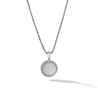 R Initial Charm Necklace in Sterling Silver with Pavé Diamonds