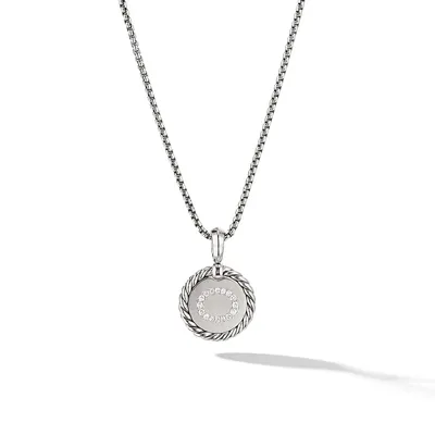 Initial Charm Necklace in Sterling Silver with Diamond O