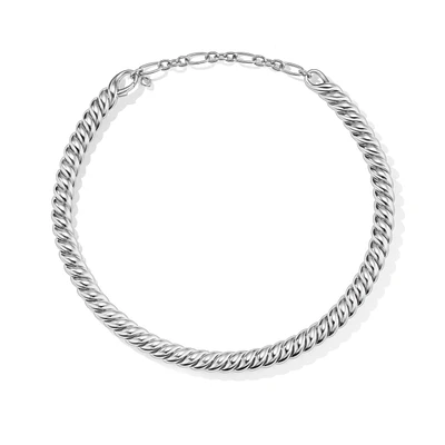 Sculpted Cable Flex Hoop Earrings in 18K White Gold with Diamonds, 1.75in