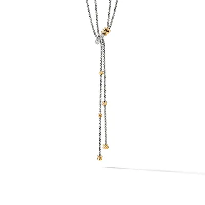 Petite Helena Y Necklace in Sterling Silver with 18K Yellow Gold and Pavé Diamonds
