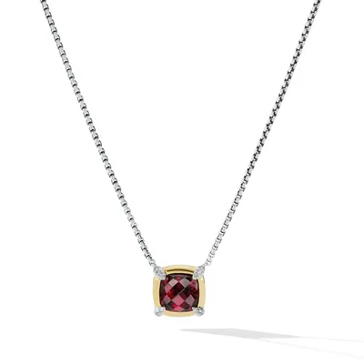 Petite Chatelaine® Pendant Necklace in Sterling Silver with Garnet, 18K Yellow Gold and Pavé Diamonds