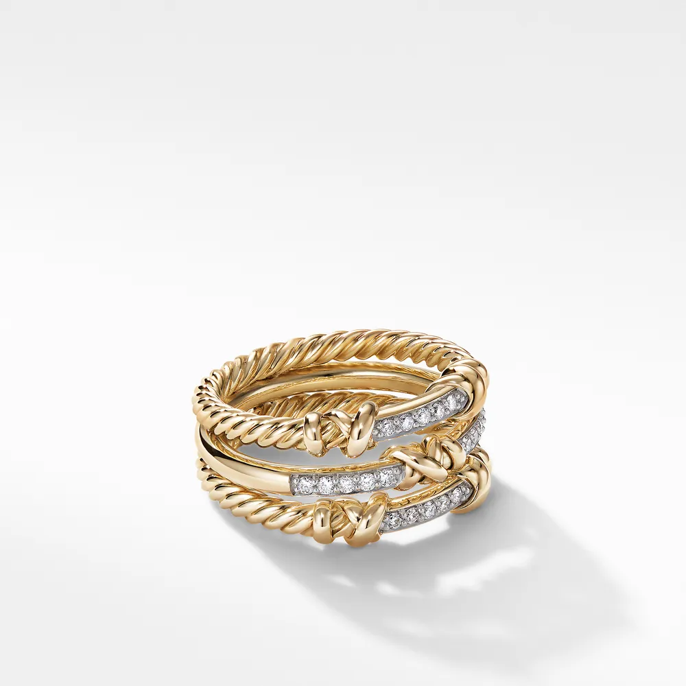 Petite Helena Wrap Three Row Ring in 18K Yellow Gold with Pavé Diamonds