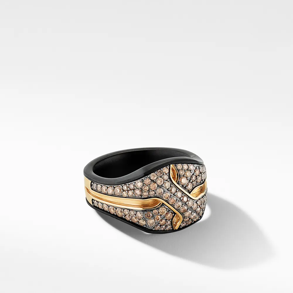 Armory® Signet Ring in Black Titanium with 18K Yellow Gold and Pavé Cognac Diamonds