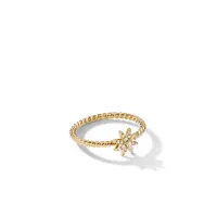 Petite Starburst Station Ring in 18K Yellow Gold with Full Pavé Diamonds