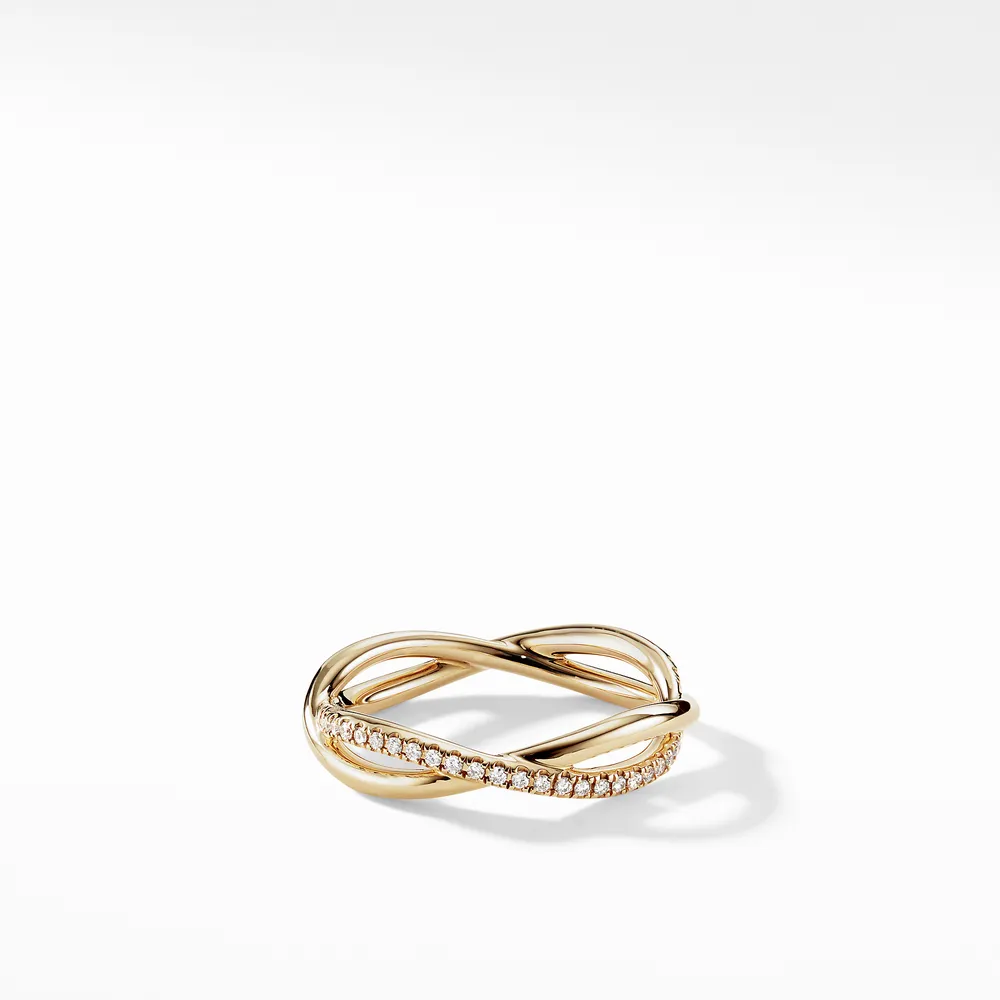 DY Lanai Band Ring in 18K Yellow Gold with Pavé Diamonds