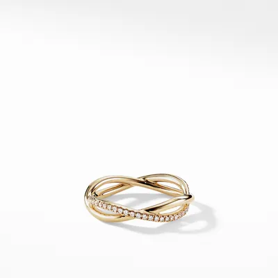 DY Lanai Band Ring in 18K Yellow Gold with Pavé Diamonds