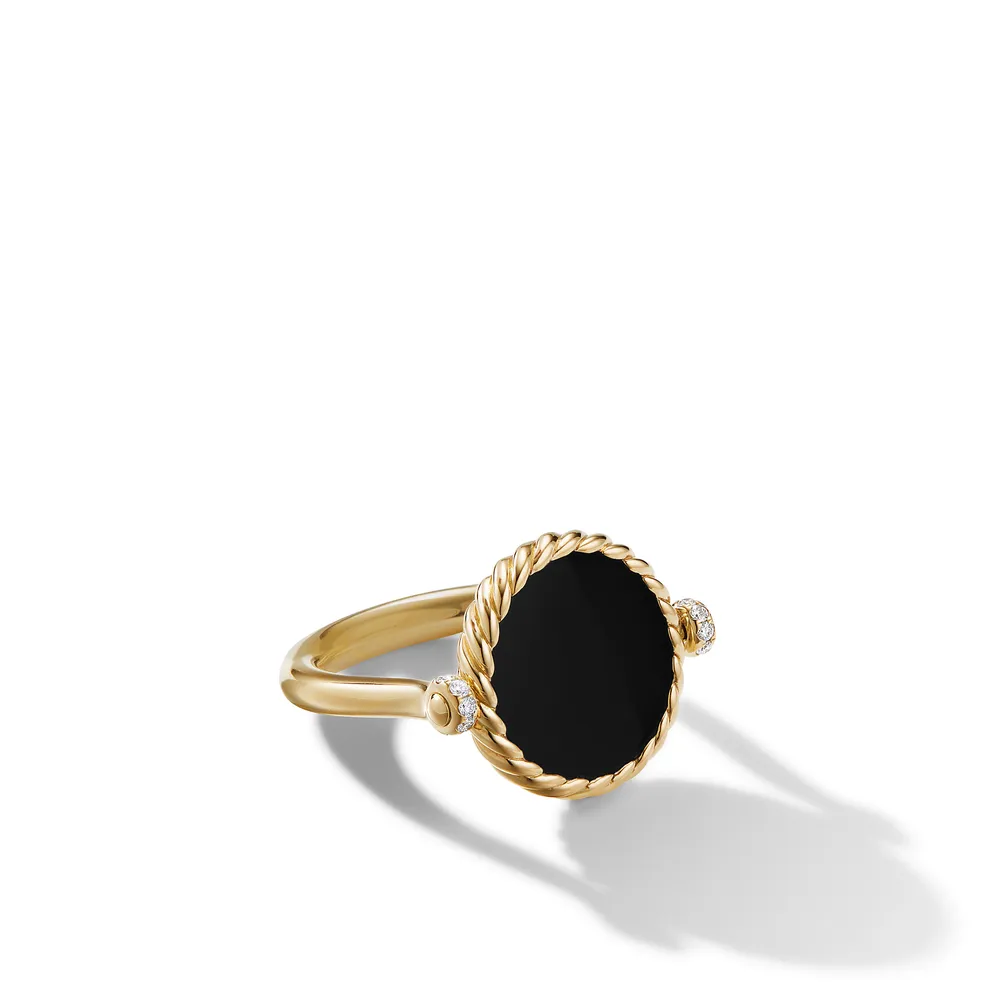 DY Elements® Swivel Ring in 18K Yellow Gold with Black Onyx Reversible to Mother of Pearl and Pavé Diamonds