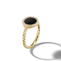 Petite DY Elements® Ring in 18K Yellow Gold with Black Onyx and Pavé Diamonds