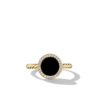 Petite DY Elements® Ring in 18K Yellow Gold with Black Onyx and Pavé Diamonds