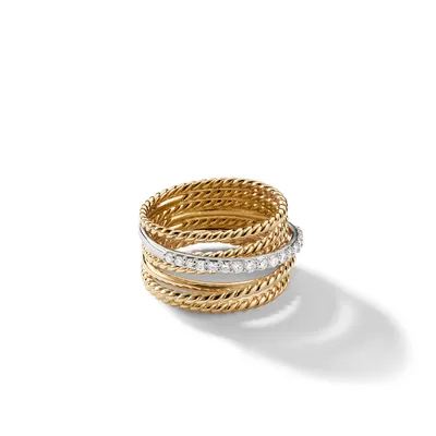 Crossover Ring in 18K Gold with Pavé Diamonds