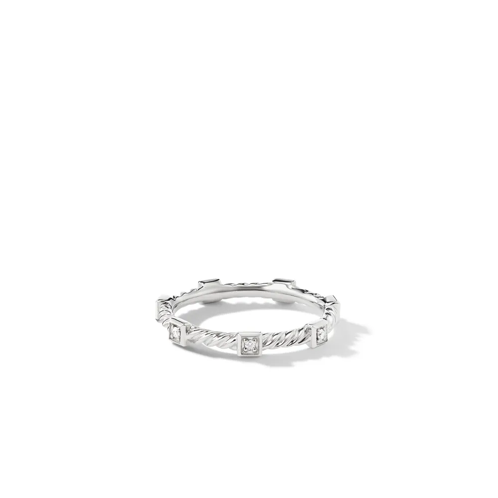 Cable Collectibles® Stack Ring in 18K White Gold with Diamonds