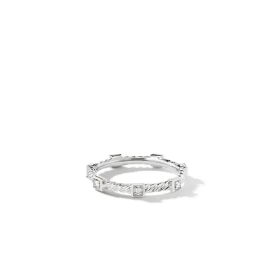 Cable Collectibles® Stack Ring in 18K White Gold with Diamonds