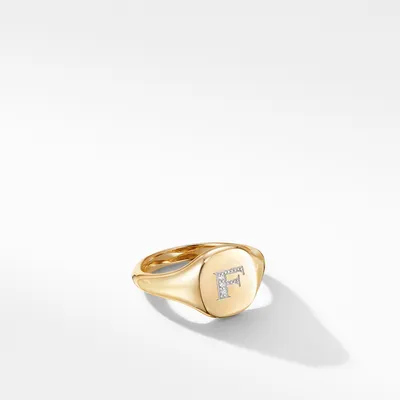 DY F Initial Pinky Ring in 18K Yellow Gold with Pavé Diamonds