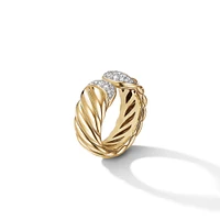 Sculpted Cable Ring in 18K Yellow Gold with Pavé Diamonds