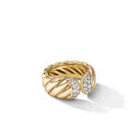 Sculpted Cable Ring in 18K Yellow Gold with Pavé Diamonds