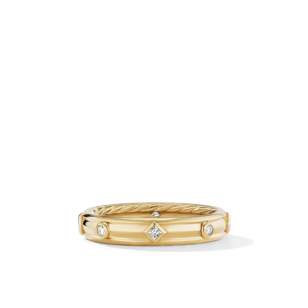 Modern Renaissance Band Ring in 18K Yellow Gold with Diamonds