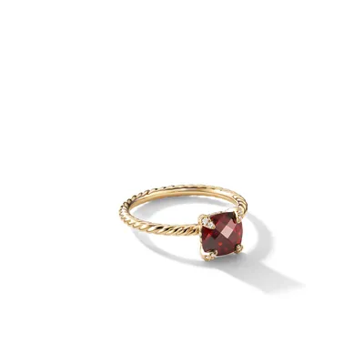 Chatelaine Ring in 18K Yellow Gold with Garnet and Diamonds, 7mm