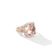 Chatelaine® Pavé Bezel Ring in 18K Rose Gold with Morganite and Diamonds