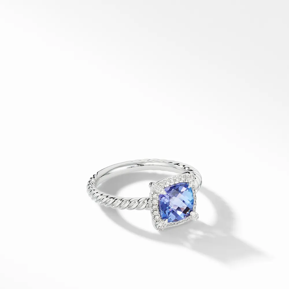 Petite Chatelaine® Pavé Bezel Ring in 18K White Gold with Tanzanite and Diamonds