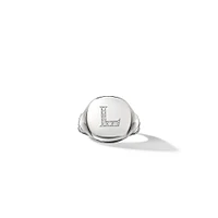DY L Initial Pinky Ring in Sterling Silver with Pavé Diamonds